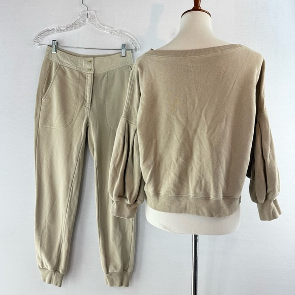 SOMETHING NAVY Beige Balloon Sleeve Sweatshirt and Lounge Pants Set - Picture 3 of 16